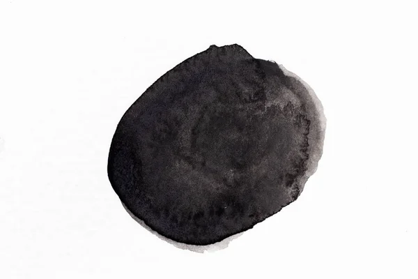 Μαύρο Χρώμα Ακουαρέλα Σχέδιο Στρογγυλό Πινέλο Σχήμα Λάβαρο Λευκό Φόντο — Φωτογραφία Αρχείου