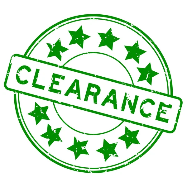 Grunge Green Clearance Word Star Icon Rubber Seal Stamp White — Stock Vector