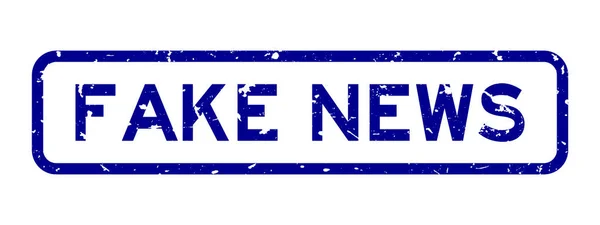 グランジブルー偽のニュース単語ゴムビジネスシールスタンプ上の白い背景 — ストックベクタ
