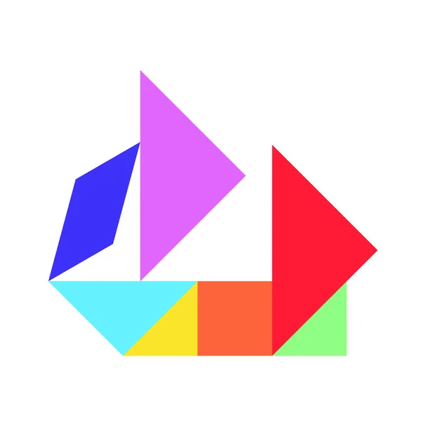 Barva Tangram Puzzle Tvaru Plachetnice Bílém Pozadí — Stockový vektor