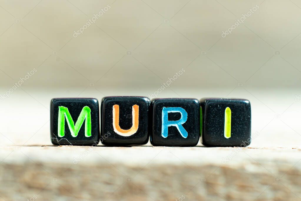 Black color block with muri word on wood background