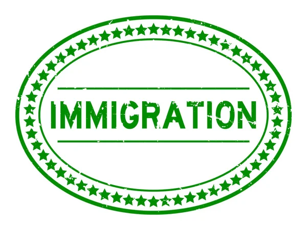 Grunge Verde Immigrazione Parola Ovale Sigillo Gomma Timbro Sfondo Bianco — Vettoriale Stock