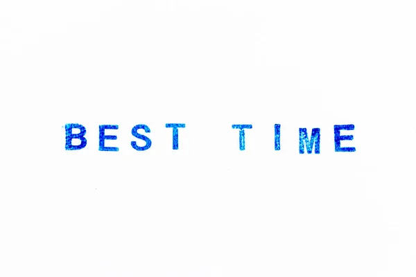 Blue Color Ink Rubber Stamp Word Best Time White Paper — Stock Photo, Image