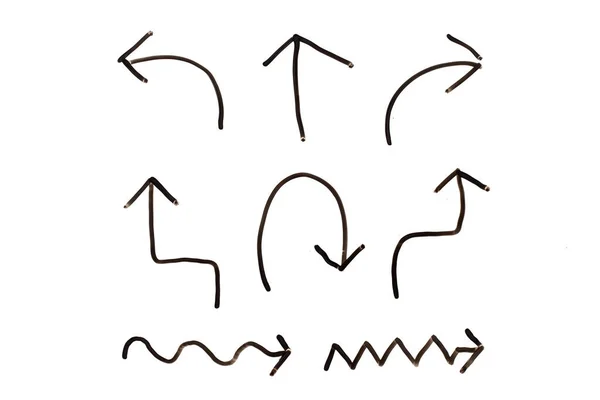 Набор Черного Ручного Рисунка Виде Нескольких Символов Стрелки Белом Фоне — стоковое фото