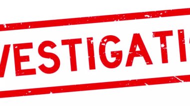 Grunge kırmızı soruşturma kelime kare kauçuk mühür beyaz arka planda yakınlaştırma