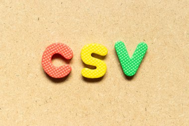 Kelime CSV ile köpük alfabe harfi (tahta arkaplan üzerinde Bilgisayar sistemi doğrulamasının kısaltması veya virgülle ayrılmış değerler)