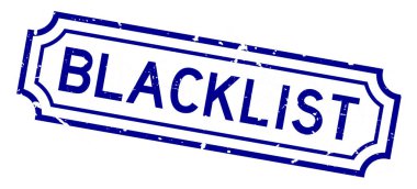 Grunge mavi kara liste kelime beyaz arka planda lastik mühür