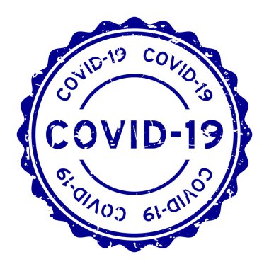 Grunge Covid-19 kelime yuvarlak lastik mühür beyaz arka planda