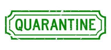 Grunge yeşil karantina kelime lastik iş mühür beyaz arka planda