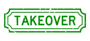 Grunge yeşil devralma sözcüğü beyaz arka planda lastik mühür damgası