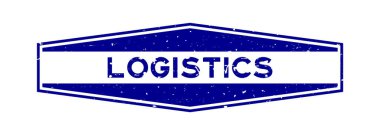 Grunge mavi lojistik kelime altıgen beyaz arka planda kauçuk mühür