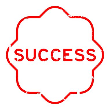 Grunge kırmızı başarı kelimesi beyaz arka planda lastik mühür