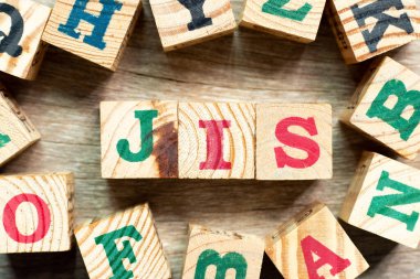 Alfabe harf bloğu kelime JIS (sadece dizinin kısaltması) ve ahşap zemin üzerinde başka bir