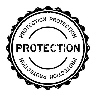 Grunge siyah koruma sözcüğü beyaz arka planda lastik mühür damgası