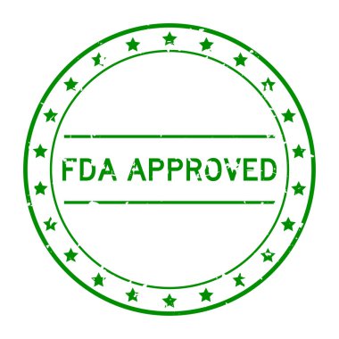 Grunge Green FDA (Gıda ve İlaç İdaresinin kısaltması) beyaz arka planda kelime yuvarlak lastik mühürü onayladı
