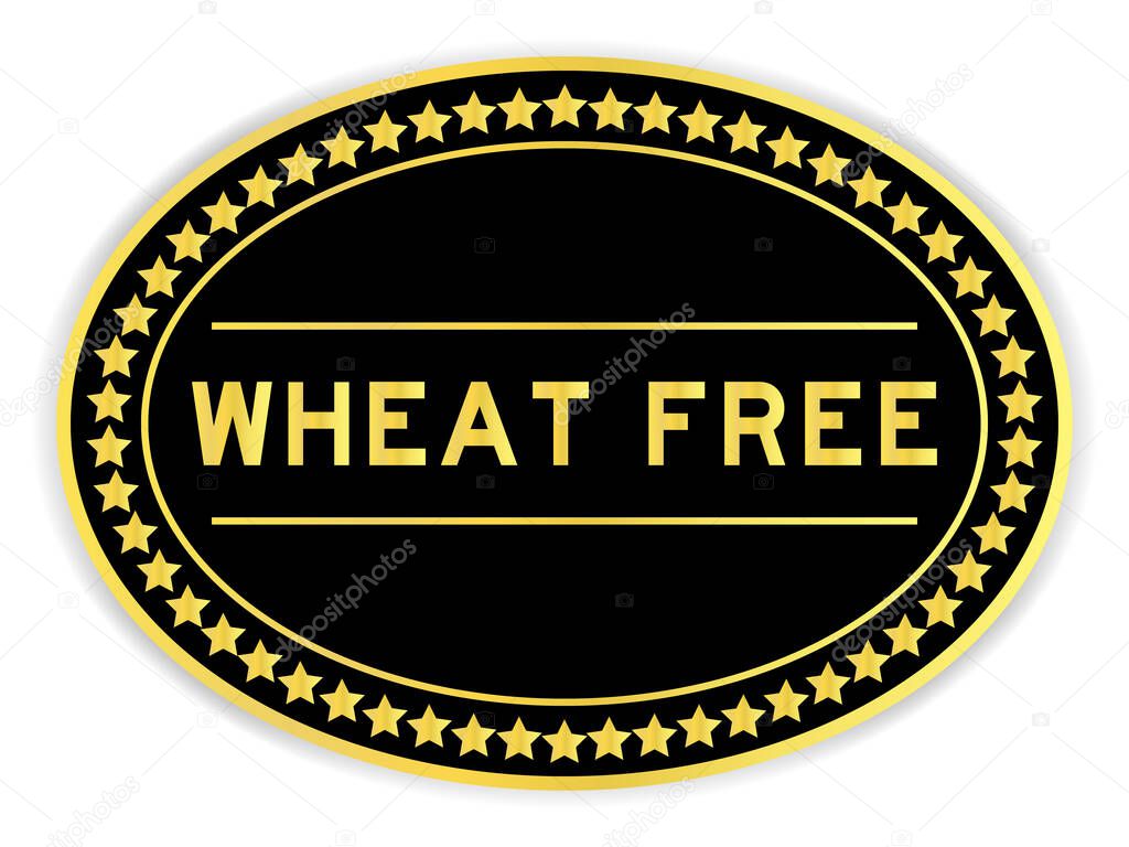 Black and gold color oval label sticker with word wheat free on white background