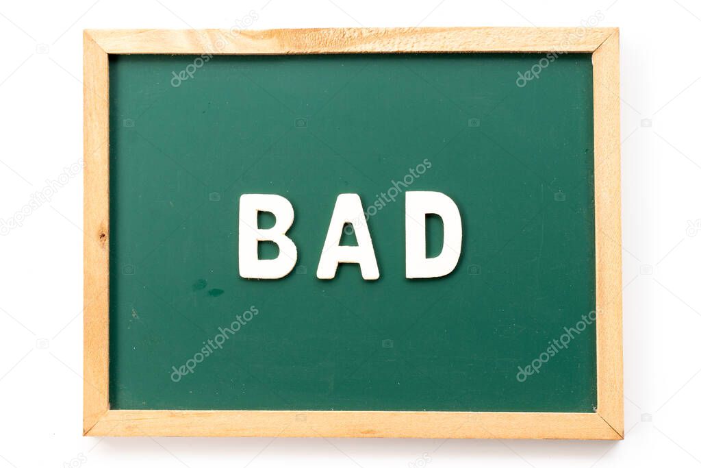 Alphabet letter in word bad in blackboard on white background
