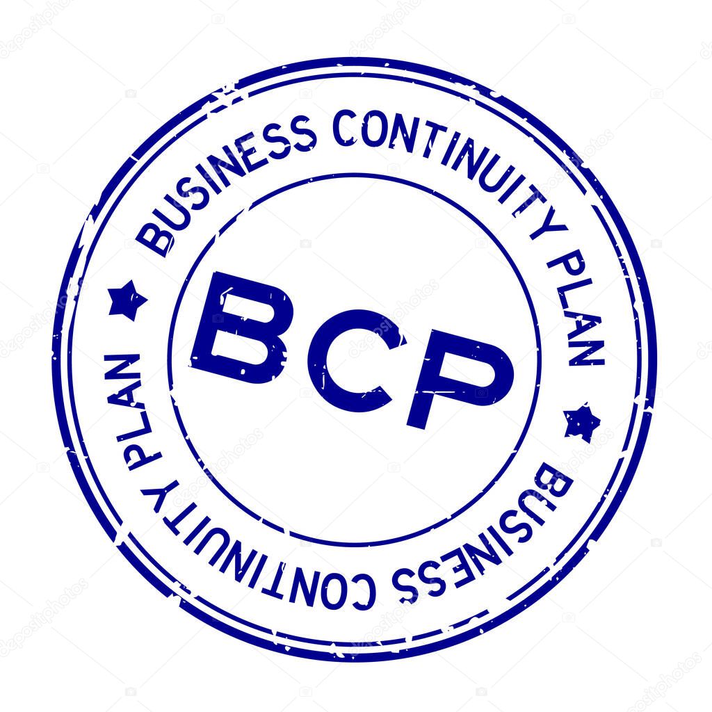 Grunge blue BCP (abbreviation business continuity plan) word round rubber seal stamp on white background