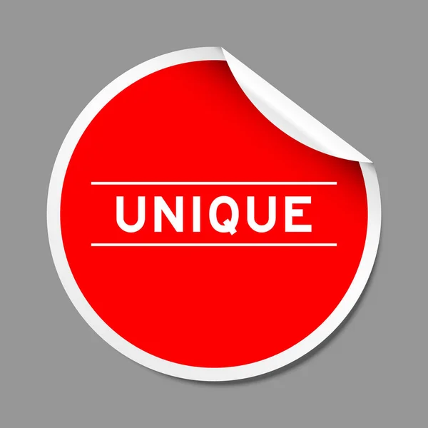 Rode Kleur Schil Sticker Label Met Woord Uniek Grijze Achtergrond — Stockvector