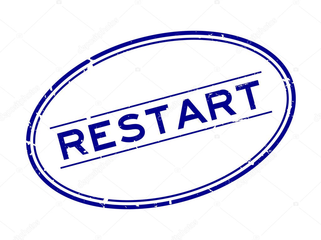Grunge blue restart word oval rubber seal stamp on white background