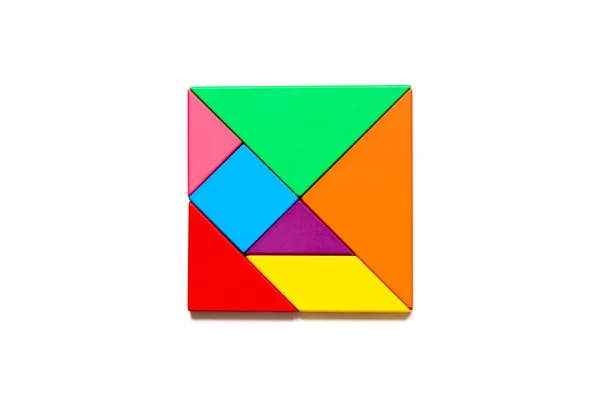 Χρώμα Tangram Παζλ Τετράγωνο Σχήμα Λευκό Φόντο — Φωτογραφία Αρχείου