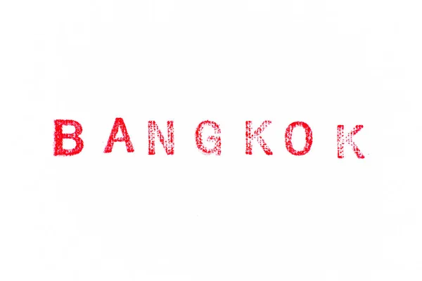 Czerwony Kolor Gumy Znaczek Słowo Bangkok Białym Tle Papieru — Zdjęcie stockowe