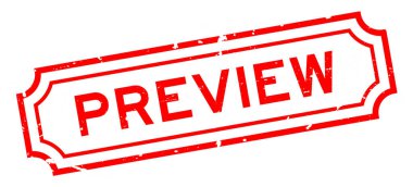 Grunge kırmızı kelime önizleme beyaz arka planda lastik mühür