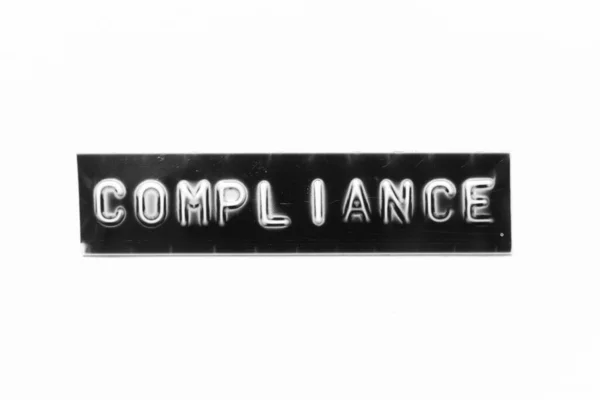 Embossed Letter Word Compliance Black Banner White Paper Background — Stock Photo, Image