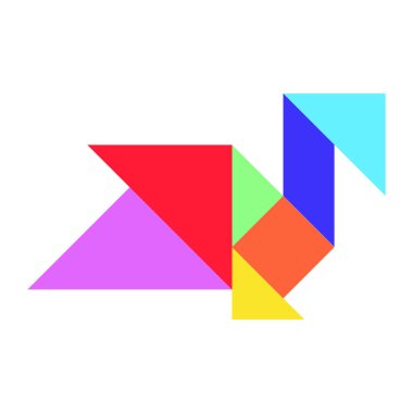 Beyaz arkaplanda kuş şeklinde renk tangramı yap-bozu