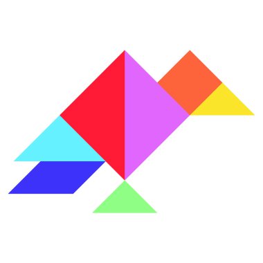 Beyaz arkaplanda kuş şeklinde renk tangramı yap-bozu