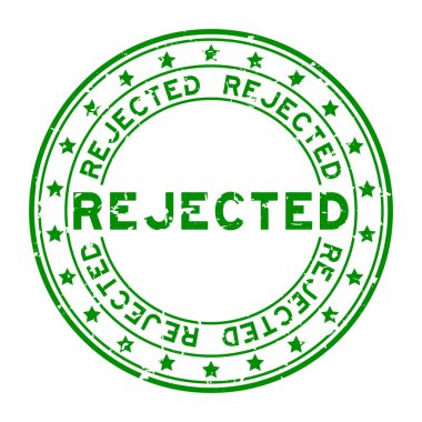 Grunge yeşil kelime reddedildi. Beyaz arkaplanda yıldız simgesi yuvarlak lastik mühür damgası var.