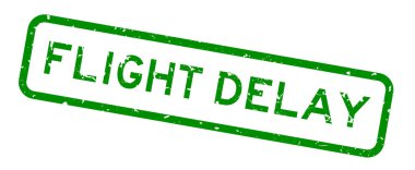 Grunge yeşil uçuş gecikmeli kelime kare lastik mühür beyaz arka planda