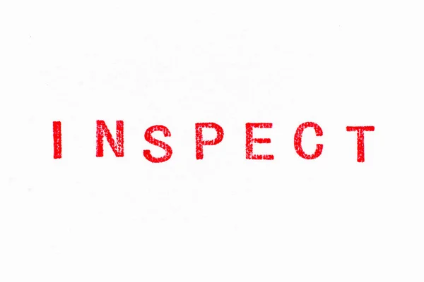 Rote Farbe Tinte Gummistempel Wort Inspizieren Auf Weißem Papier Hintergrund — Stockfoto