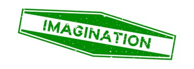 Grunge yeşil hayal gücü kelime altıgen lastik mühür beyaz arka planda