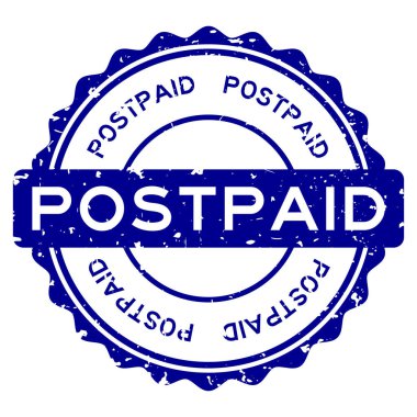 Grunge blue postpaid word round rubber seal stamp on white background