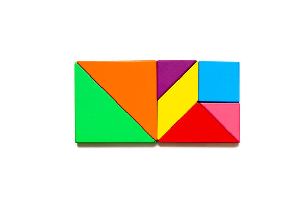 Color tangram puzzle in rectangle shape on white background