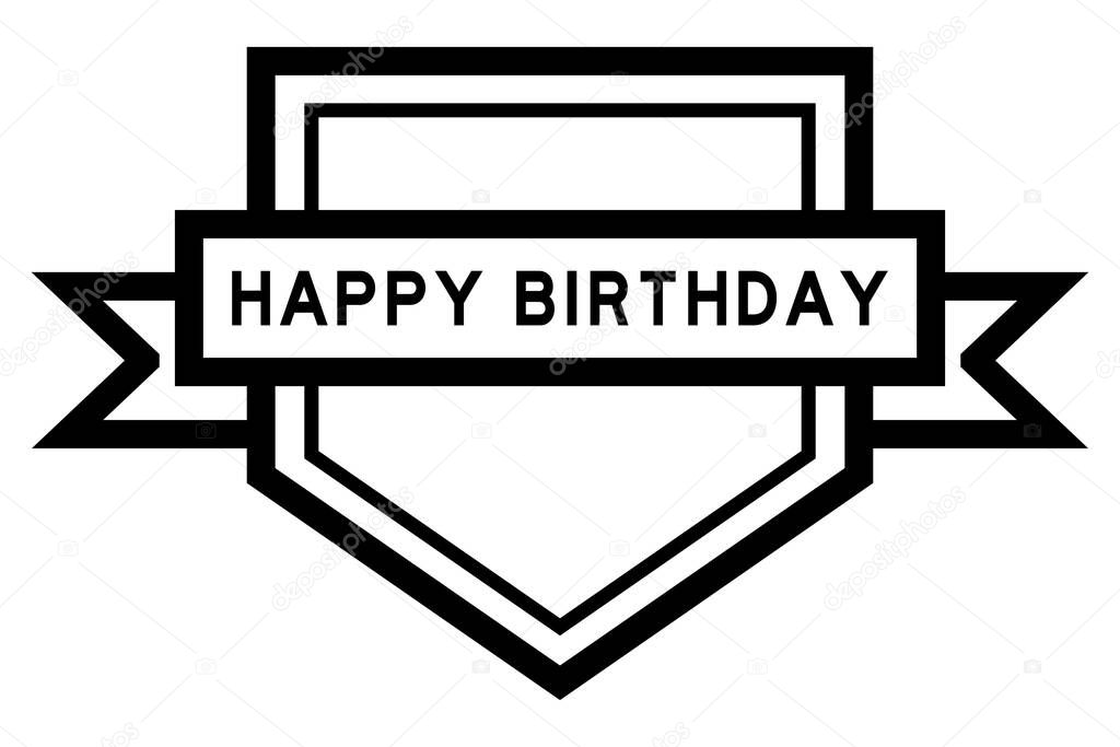 Vintage black color pentagon label banner with word happy birthday on white background