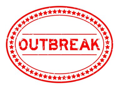 Grunge kırmızı salgını kelime oval lastik mühür beyaz arka planda