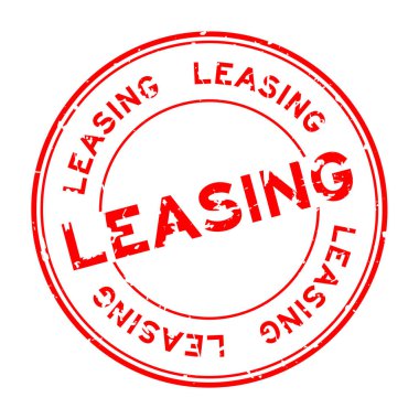 Grunge kırmızı kelime kiralama yuvarlak lastik mühür beyaz arka planda