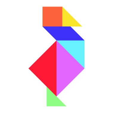 Beyaz arkaplanda kuş şeklinde renk tangramı yap-bozu