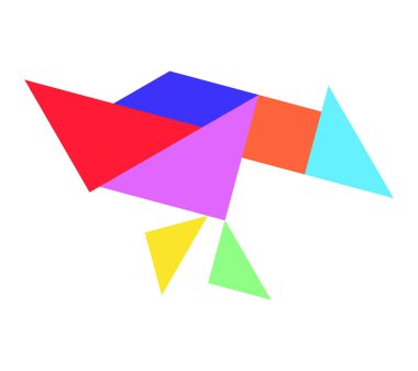 Beyaz arkaplanda kuş şeklinde renk tangramı yap-bozu