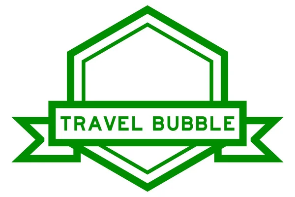 Bannière Étiquette Hexagonale Vintage Avec Bulle Voyage Mot Couleur Verte — Image vectorielle