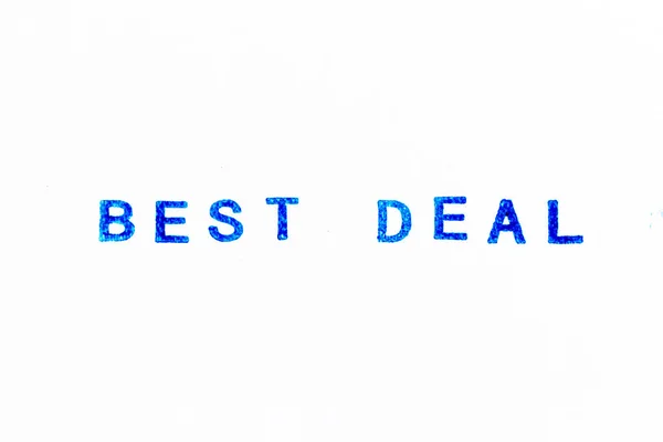 Blue Color Ink Rubber Stamp Word Best Deal White Paper — Stok fotoğraf