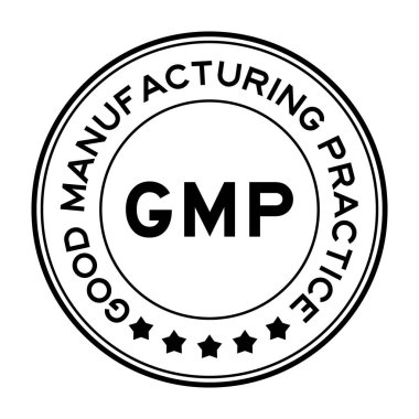 Siyah renk GMP İyi üretim uygulama yuvarlak etiket beyaz arka planda