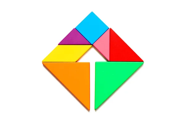 Χρώμα Tangram Παζλ Τετράγωνο Εσωτερικό Σχήμα Σημάδι Βέλους Λευκό Φόντο — Φωτογραφία Αρχείου