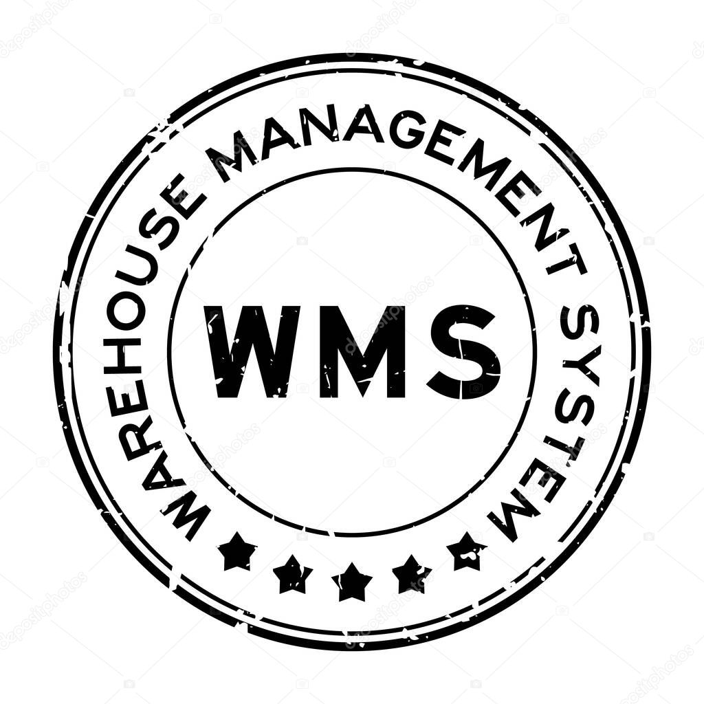 Grunge black WMS warehouse management system word round rubber seal stamp on white background