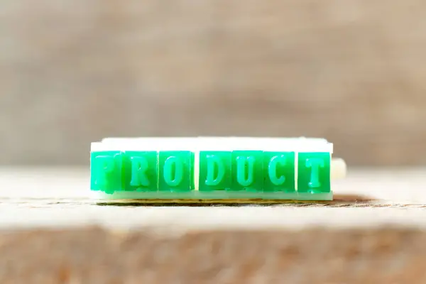 Grüne Farbe Gummistempel Wort Produkt Auf Holz Hintergrund — Stockfoto