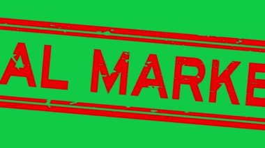 Grunge kırmızı dijital pazarlama sözcüğü kare plastik mühür yeşil arka planda yakınlaştır