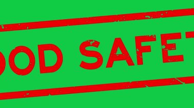 Grunge kırmızı yemek sözcüğü kare lastik mühür yeşil arka planda yakınlaştır