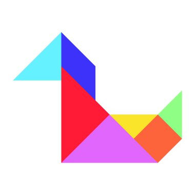 Beyaz arkaplanda kuş şeklinde renk tangramı yap-bozu